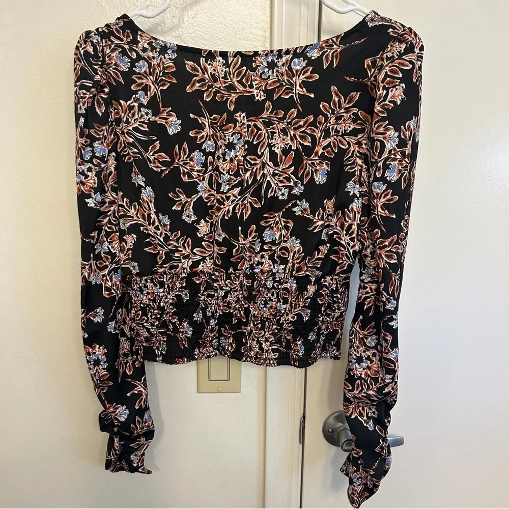 Free People Santiago Floral Crop Top Puff Sleeve Smocked Size Small